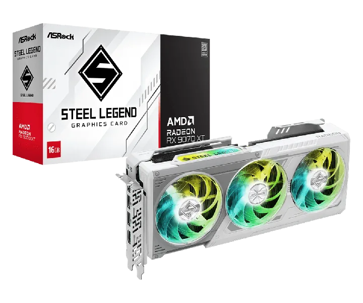 ASRock Radeon RX 9070 XT Steel Legend de 16 GB con tres ventiladores